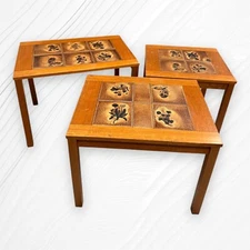 Trioh Danish Modern Set of Three Tile Top Teak Nesting Tables