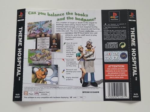 playstation 1 Theme Hospital back inlay insert artwork Cover ( ONLY )