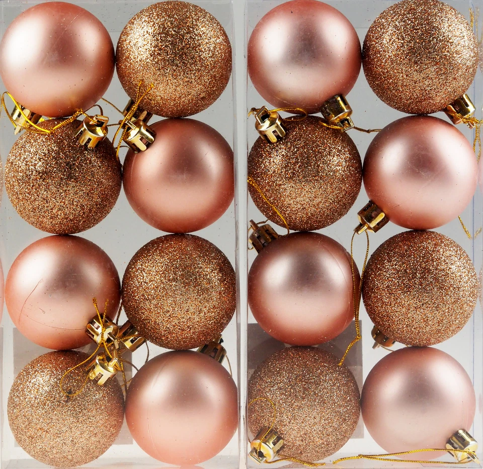Rose Gold Christmas Tree Baubles Decorations (Set of 16)