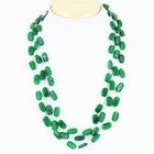 435.00 Cts Earth Mined 3 Strand Green Emerald Oval Shape Beads Necklace Nk 23E36
