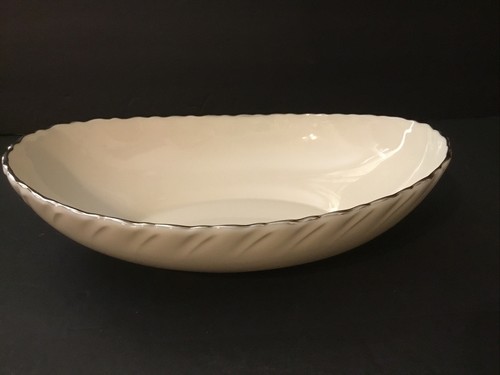 Lenox Weatherly Oval Vegetable Serving Bowl 9 1/2” VTG Cream Swirled ~ Platinum - Picture 4 of 6