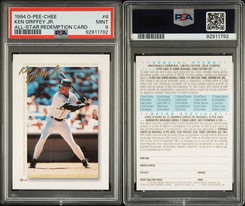 1994 O-PEE-CHEE ALL-STAR REDEMPTION CARD #8 KEN GRIFFEY JR PSA 9 MINT