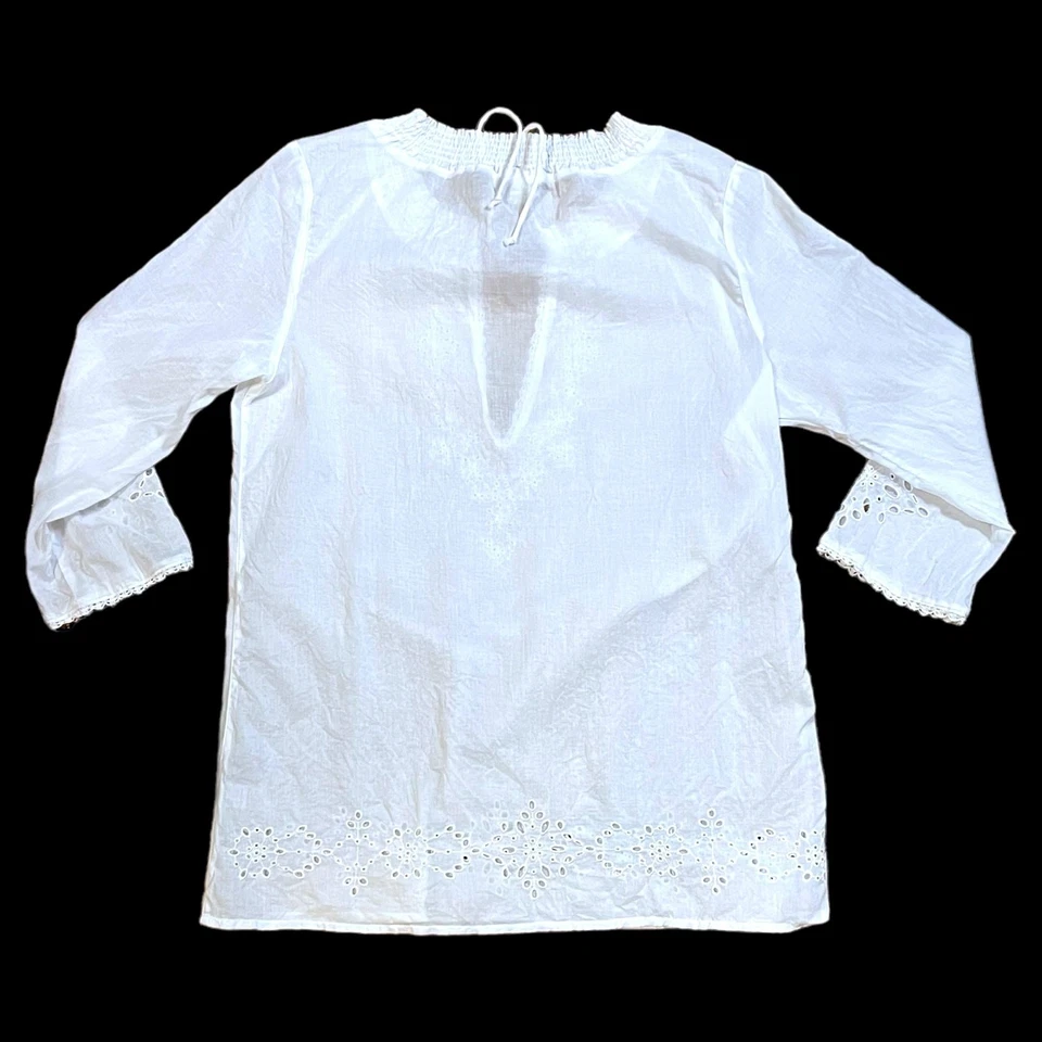 P.J. Blusa Salvage Mujer Blanca Bordada Encaje Boho Informal Costera Talla M Foto 2 de 4