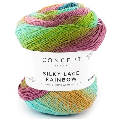 Katia ::Silky Lase Rainbow #305:: Merino Silk yarn Water Blue-Pistachio-Rose