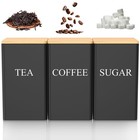3-Piece Coffee Tea Sugar Canister Set - Black, Airtight, 1000ml, Bamboo Lids