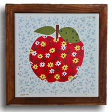 Framed Tile Trivet For Table Apple Vintage Wall Hanger Red Yellow Floral Hlmark