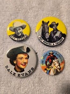 Vintage Roy Rogers,Trigger,Dale Evans & The Lone Ranger Pinback Buttons-Lot Of 4