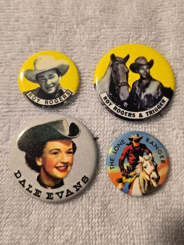 Vintage Roy Rogers,Trigger,Dale Evans & The Lone Ranger Pinback Buttons-Lot Of 4