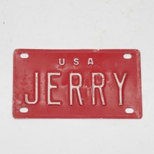 vintage JERRY License Plate USA  2" x 4" Mini Metal name bicycle bike