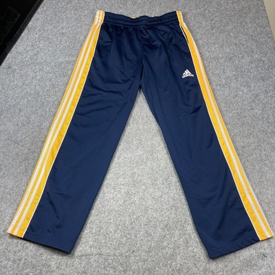Adidas Tricot Track Pants Large Navy Yellow Mesh Striped Logo