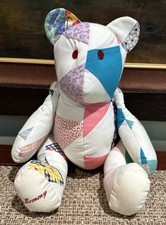 Vintage patchwork teddy bear Quilted 15  Hand Made Excellent Condition Rare
