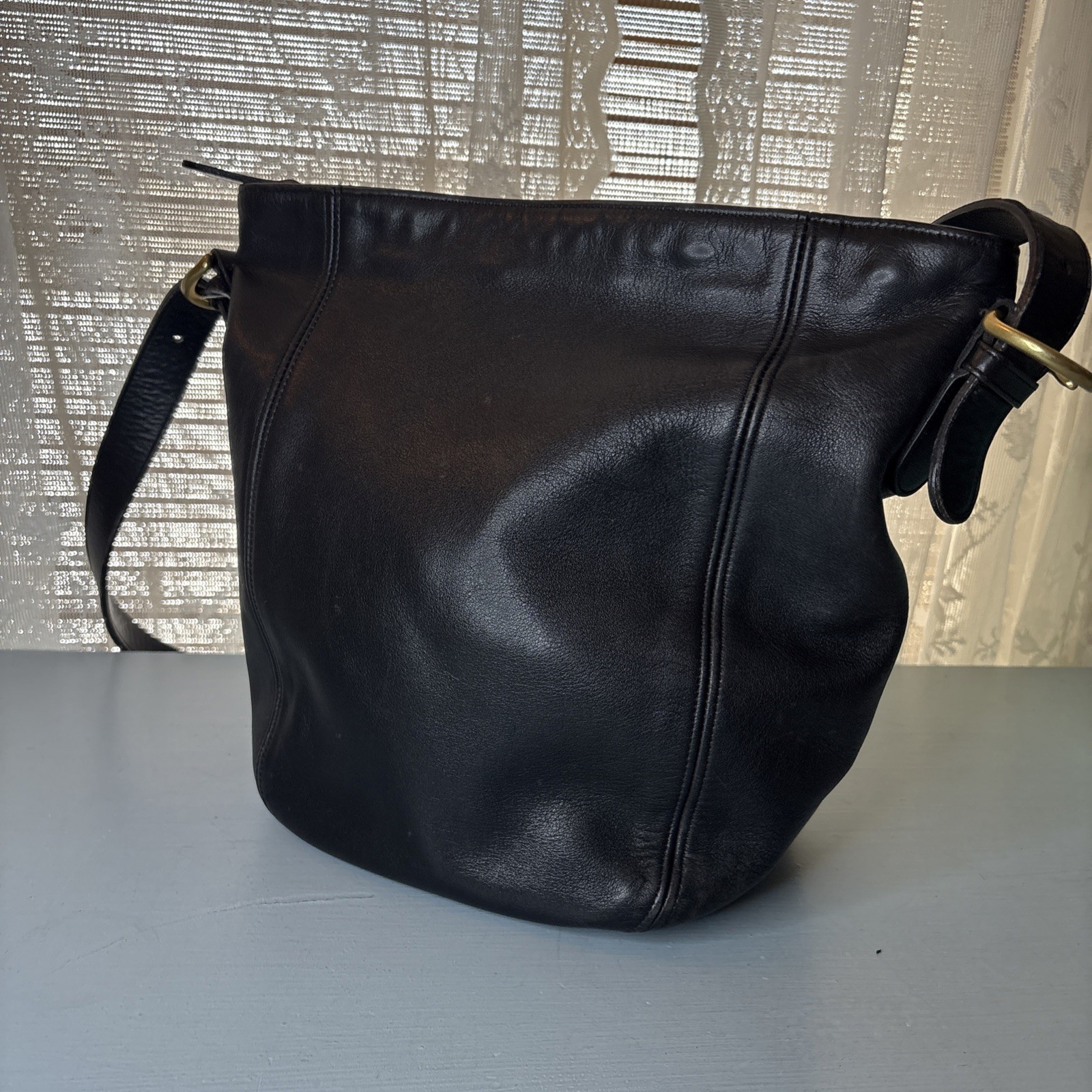 Vintage COACH Black Leather, Monterey Hobo Shoulder Bucket Bag, 90s USA