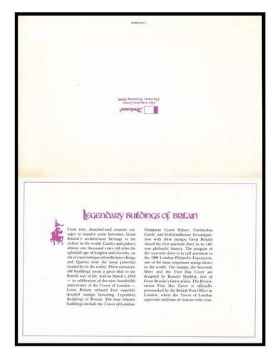 Exposición Internacional de Sellos Edificios Legendarios de Gran Bretaña y Londres FDC 3/1/78 1980 - Imagen 5 de 10