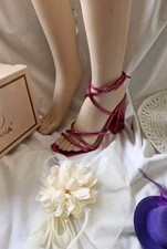 New fuchsia matalic strsppy block heel sandals size 5 38