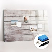 Glas Magnettafel KüChe BüRo Mit Marker Schwamm Magneten Holzbrettmuster 90X60 Cm