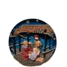 Nativity Scene Decor Hand Painted Manger Ceramic Christmas 5" Round Holiday