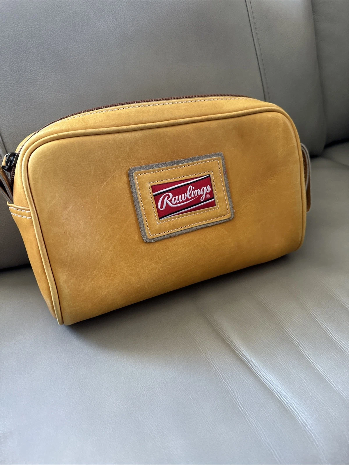 Rawlings Baseball Glove Leather Toiletry Bag Gian Paolo Lombardo Tan Used SeePic