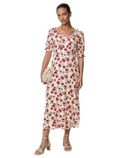 RRP£35 NEW Printed Frill Detail Maxi Tea Dress size 14 regular Red mix