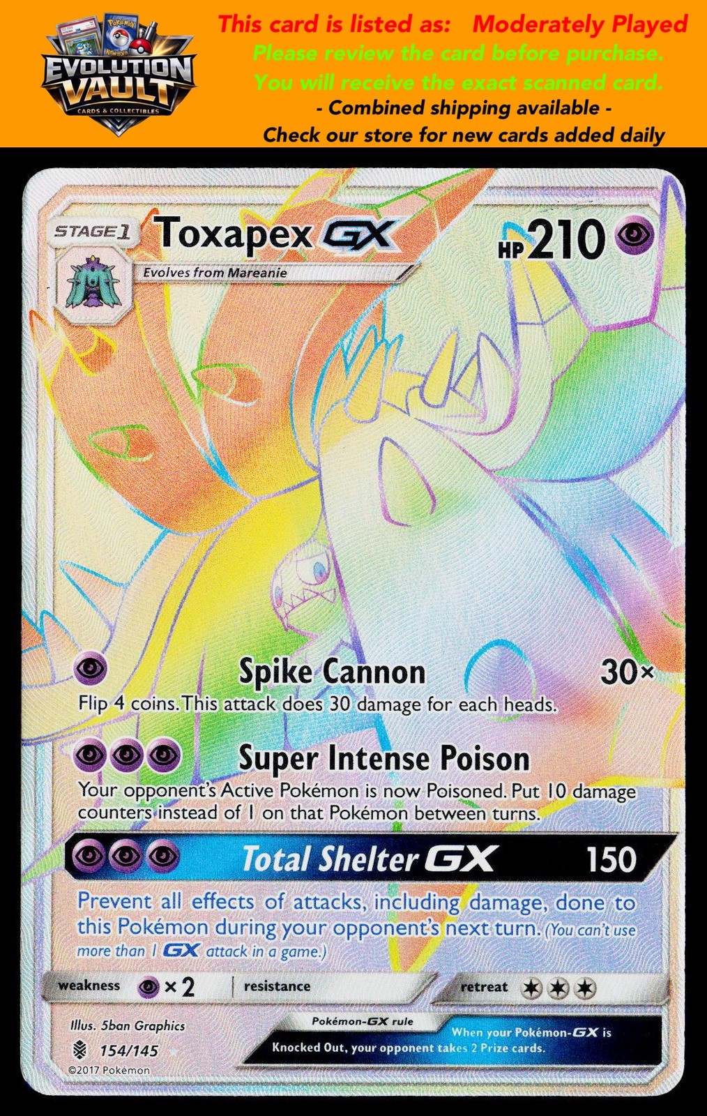 SM - Guardians Rising #154/145 Toxapex GX (Secret)