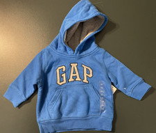 baby Gap NWT Boy's 3 6 Mo. Bue w/ Gray Arch Logo Pullover Hoodie Sweatshirt