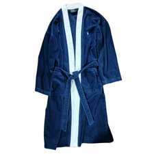 Vintage Polo Ralph Lauren Terry Cloth Bath Robe Blue White One Size Cotton USA