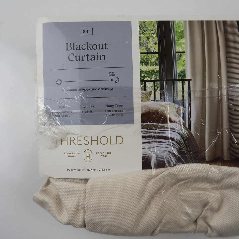 Panel de cortina oscurecido umbral 84" borde tejido a rayas varilla clip de bolsillo anillo drap Foto 2 de 4