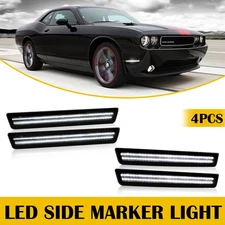 4pcs SMOKED LED Side Light Marker Front Rear Bumper For 15-22 Dodge Challenger