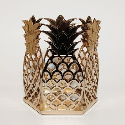 Bath & Body Works Gold Pineapple 3 Wick Candle Holder Hexagon 5.5'' Tall Tropical