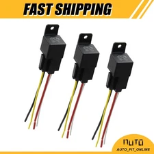 THREE JD-2912 4 Pin DC 48V 40A Universal Car Fuse Relay Switch Power w/Harness