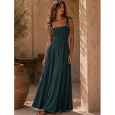 Lulus Dark Green Tie-Shoulder Maxi Dress IBD28592L Womens XL NWT Wedding Guest