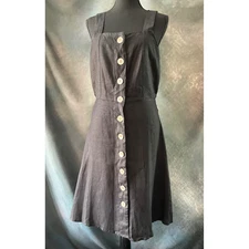 Saks Fifth Avenue Black Linen Button Front Dress Sleeveless Belted Size Large