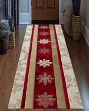 Christmas Runner Area Non Slip Rug,Red White Merry Christmas Rug,Noel Long Rug
