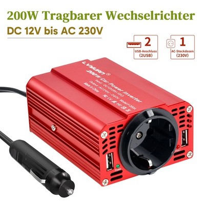 Auto 200W Spannungswandler DC 12V auf AC 220V 230V Inverter Wechselrichter 2USB