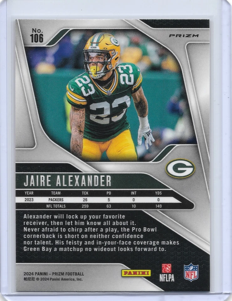 2024 Panini Prizm Jaire Alexander Red Prizm #106 Packers Lockdown Cornerback - Image 2 of 2