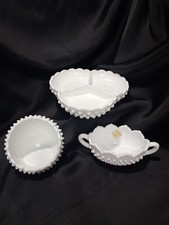 Vintage Fenton White Milk Glass Hobnail dish/trays lot of 3 pieces