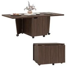 Foldable Coffee Table 48" Extendable Center Table with Storage Cabinets & Wheels