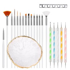 Nail Art Brush 22 Piece Set, 2 Way Acrylic Silicone Engraving Pen White