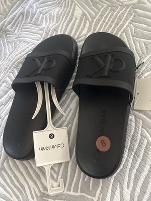 Calvin Klein Mens Black White CK Logo Slide Sandals Slip On Shoes Amazon.com | Calvin Klein Men main image 4