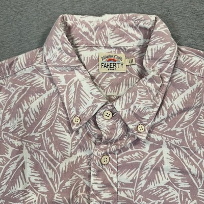 Faherty Shirt Men's L Pink Floral Short Sleeve Button Down Casual Hawaiian AOP