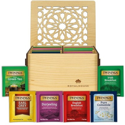 Twinings Tea Bag Sampler Variety with White Wooden Organizer Tea Chest (24 Tea )