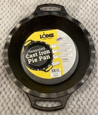 Lodge Cast Iron Crimped Pie Pan Seasoned Dual Handles 9 inch