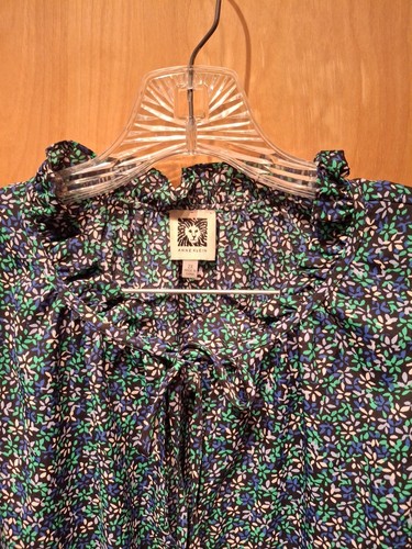 Anne Klein 2x Summer Top Blue Floral Flutter Cap Sleeves Neck Ruffle Chest 50" - Picture 4 of 5