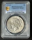 1924 S $1 Peace Dollar PCGS Gold Shield Cleaned  AU  Detail