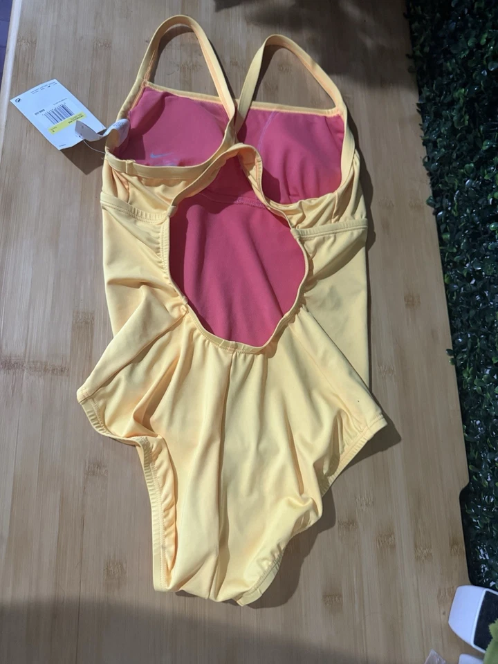 NIKE Women's Mesh Medium Yellow One Piece Swimsuit Blue New $88 Tag - Image 4 of 4