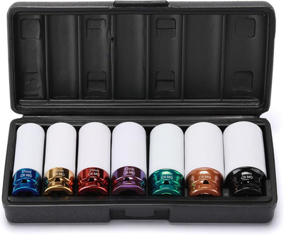 7-Piece 1/2'' Drive Metric Deep Impact Lug Nut Socket Set, Thin-Walled Cr-Mo