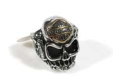 PRL) HARLEY-DAVIDSON HD H D MOTOR CYCLES RING ANELLO SILVER SIZE 7 BAGUE SKULL