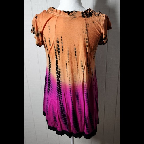 Raya Sun Tunic Top Pink Orange Tie Dye Short Sleeve Size Small - Picture 2 of 13