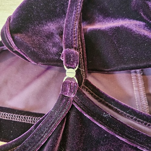Vintage 90s Womens Medium Purple Velvet Cardigan Sweater Set Stretchy W Tank - Picture 6 of 11