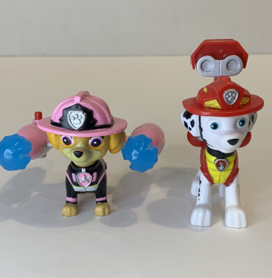 LOT OF 2, Paw Patrol Pups Action Figures Marshall  & Skye,  W/movable Backpacks
