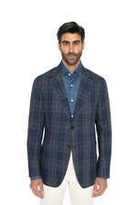 4200 ISAIA NAPOLI Blue Plaid Checks Jacket Sport Coat 100 Linen 46 US 56 EU